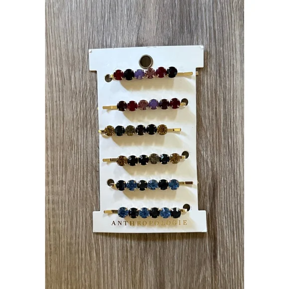 Anthropologie Gold Bobby Pin Set NWT MultiColored Gemstones - Picture 2 of 3